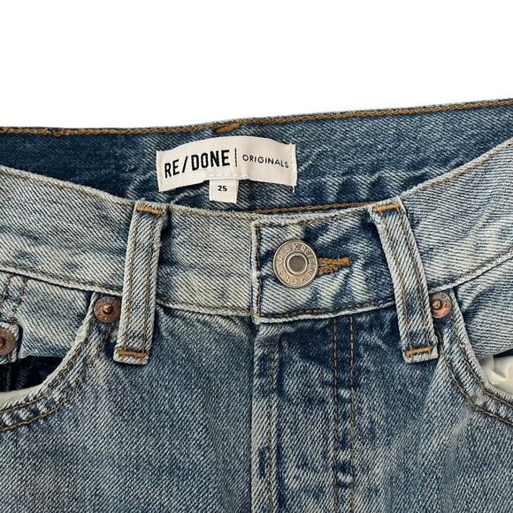 Re/Done Stove Pipe Crop Raw Hem Jeans Denim Light Wash Size 25 - Picture 3 of 6